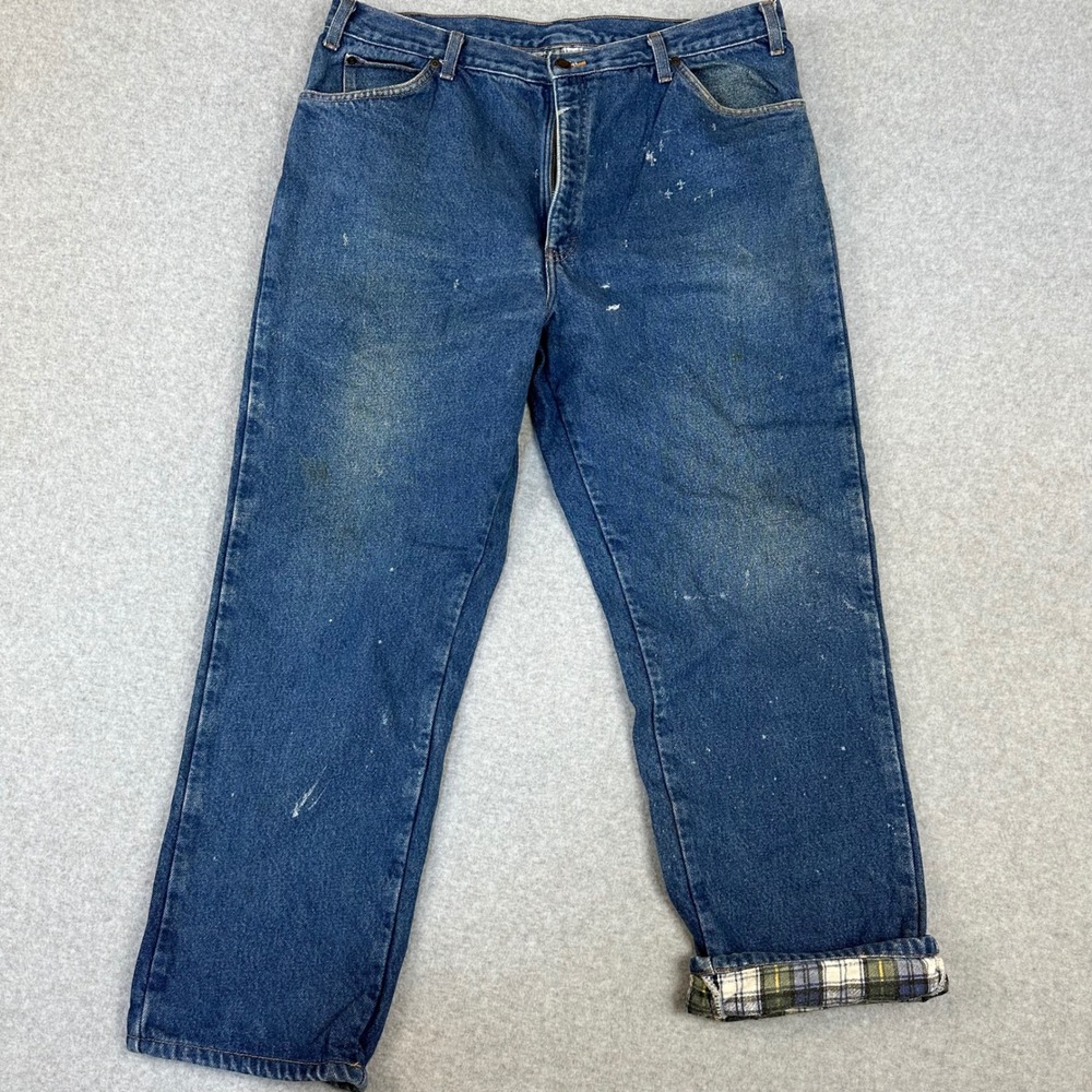 Dickies‎ Mens Flannel Lined Work Dungaree Jeans Blue Plaid 36x29 29693 RNB